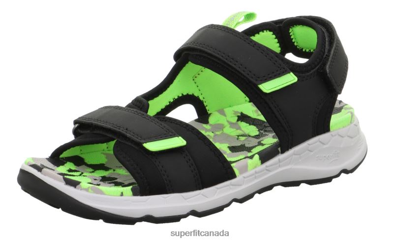 Superfit CRISS CROSS - Sandal with Velcro Fastener Black/Light Green Sandals24FTT619