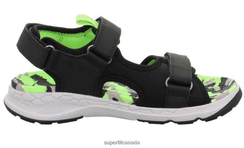Superfit CRISS CROSS - Sandal with Velcro Fastener Black/Light Green Sandals24FTT619