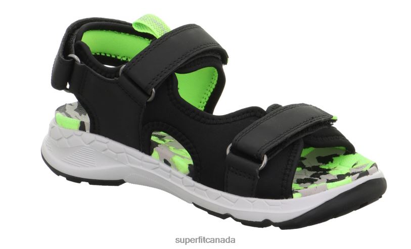 Superfit CRISS CROSS - Sandal with Velcro Fastener Black/Light Green Sandals24FTT619